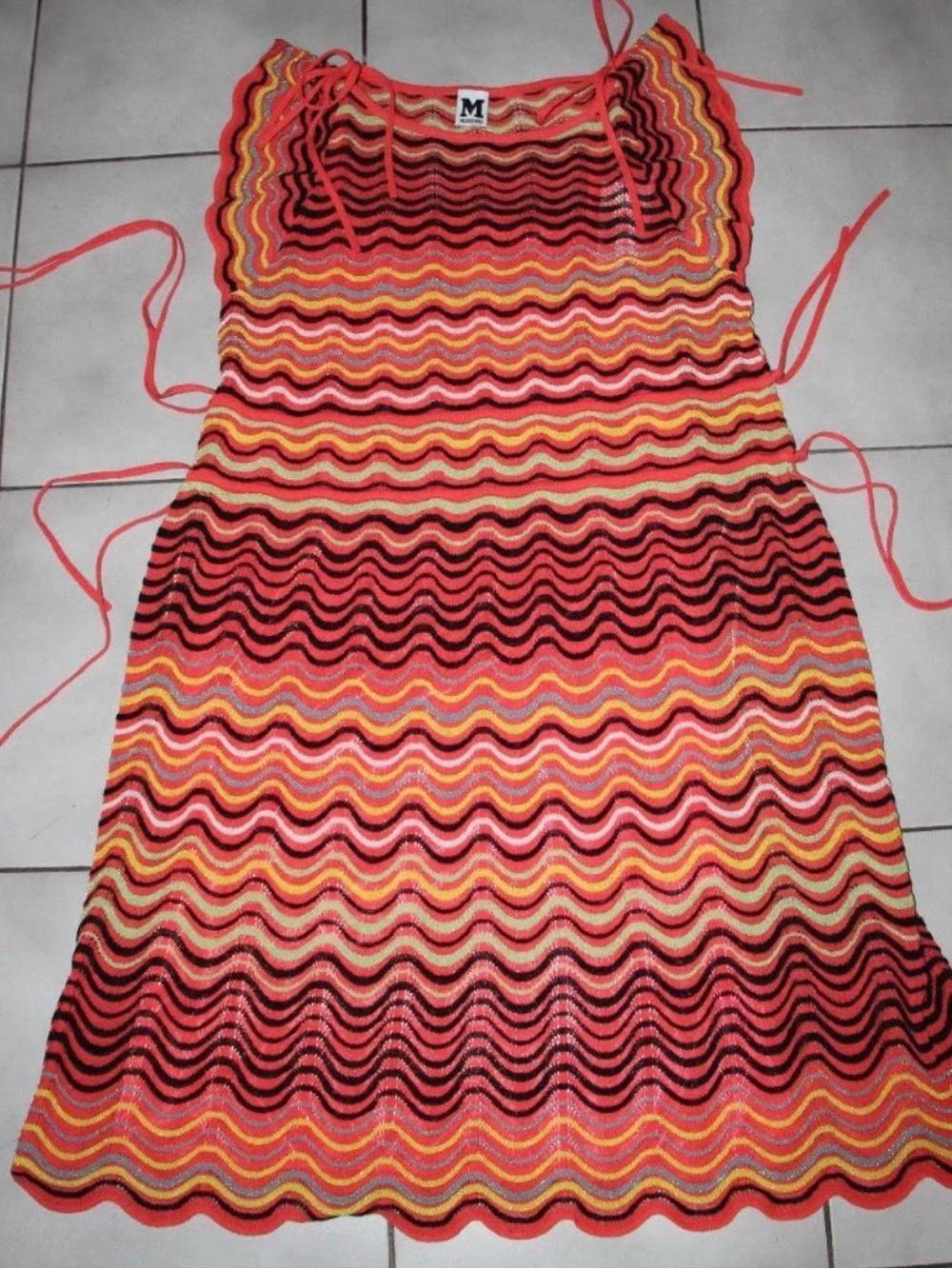 M by Missoni Multicolor Wave Knit Midi Dress - Coral, Yellow, Pink, Black
